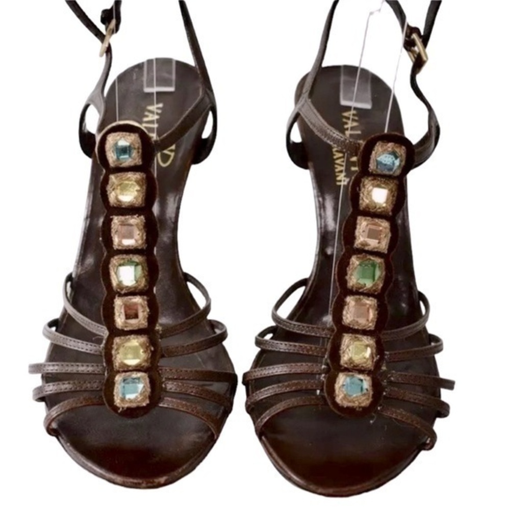 Valentino Garavani Brown Leather Embellished Wedges